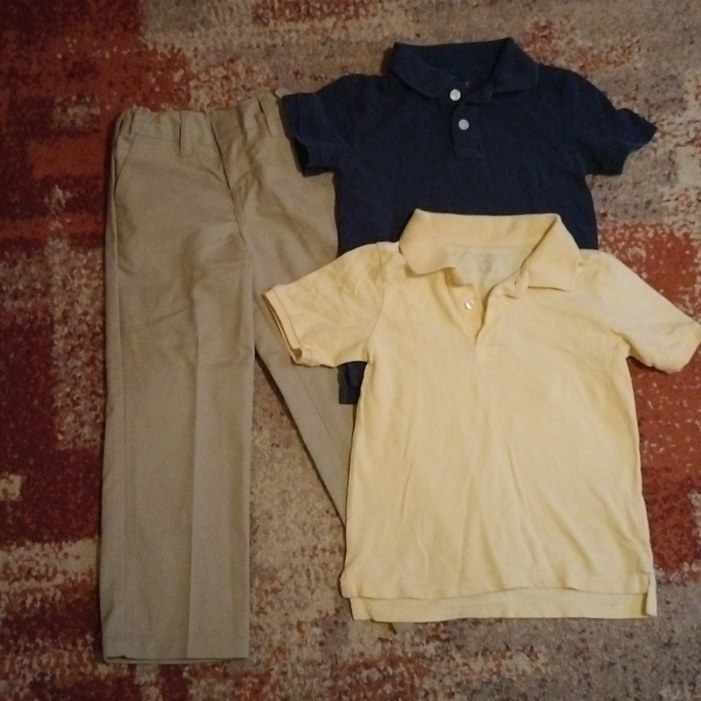Kids size 5 uniform polos and pants